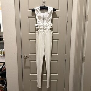 Fashion Nova White Strappy Cut-Out Jumpsuit – Size Small